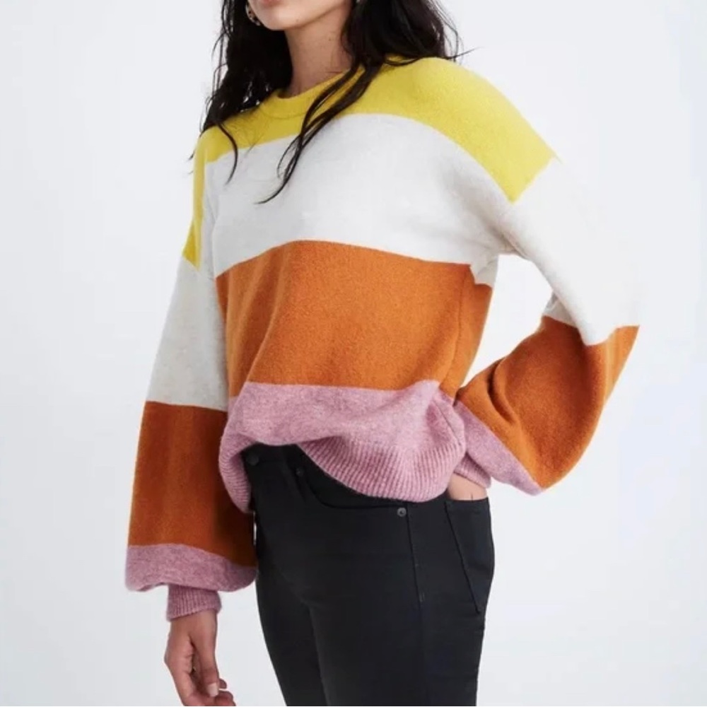 -new- Madewell striped gladwell balloon-sleeve pullover wool blend sweater